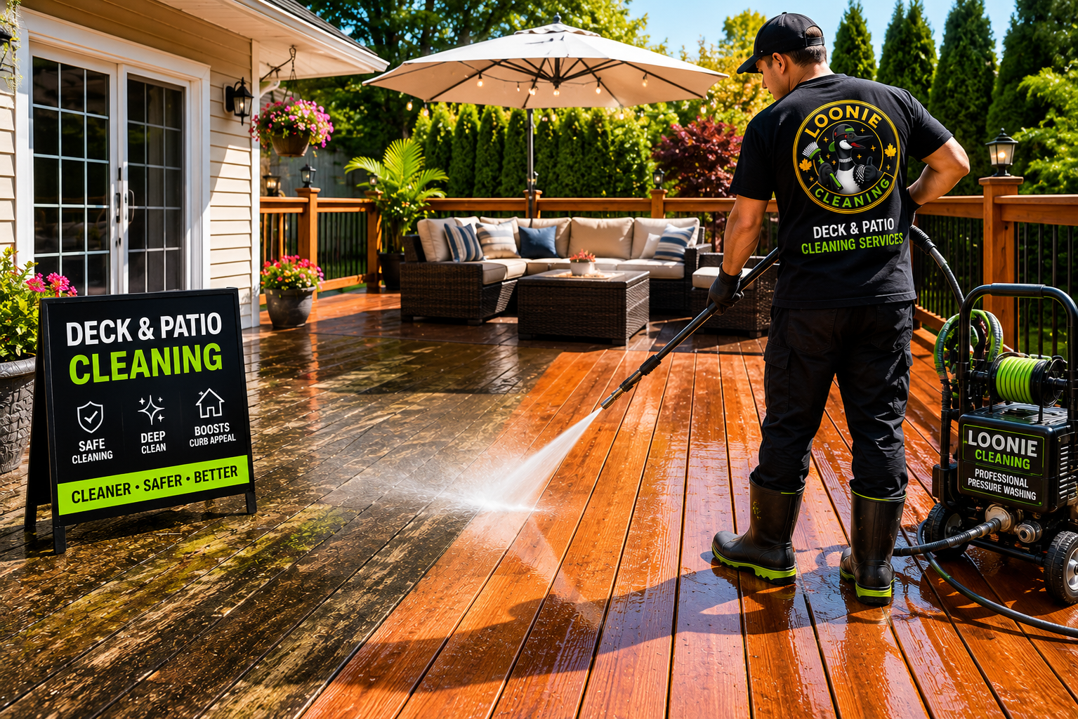 Professional deck and patio cleaning service by Loonie Cleaning Services