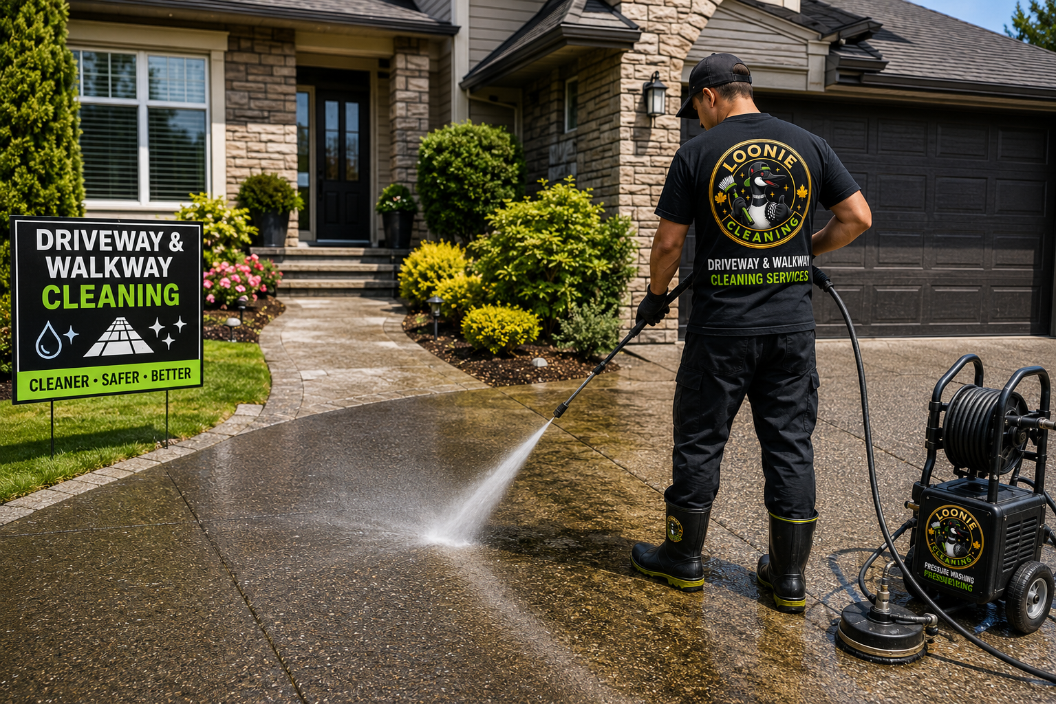 Professional driveway and walkway cleaning service by Loonie Cleaning Services